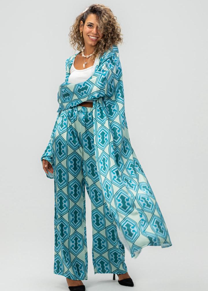 Satin Kimono Set – Ocean Blue