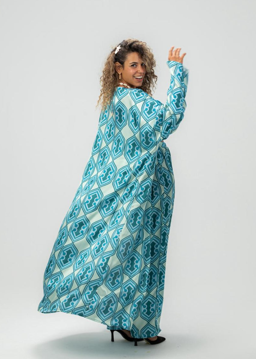 Satin Kimono Set – Ocean Blue